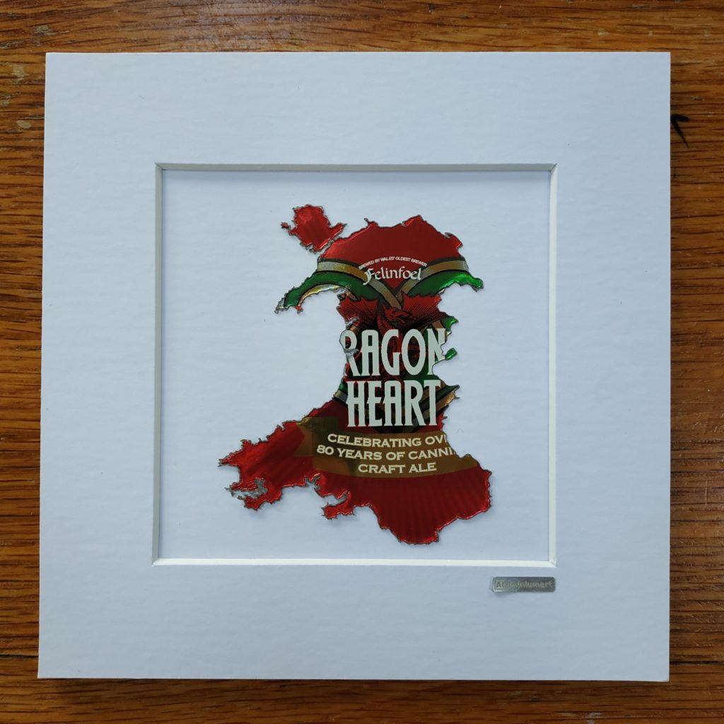 Aluminiumart aluminium can art Wales Felinfoel mounted map dragon heart