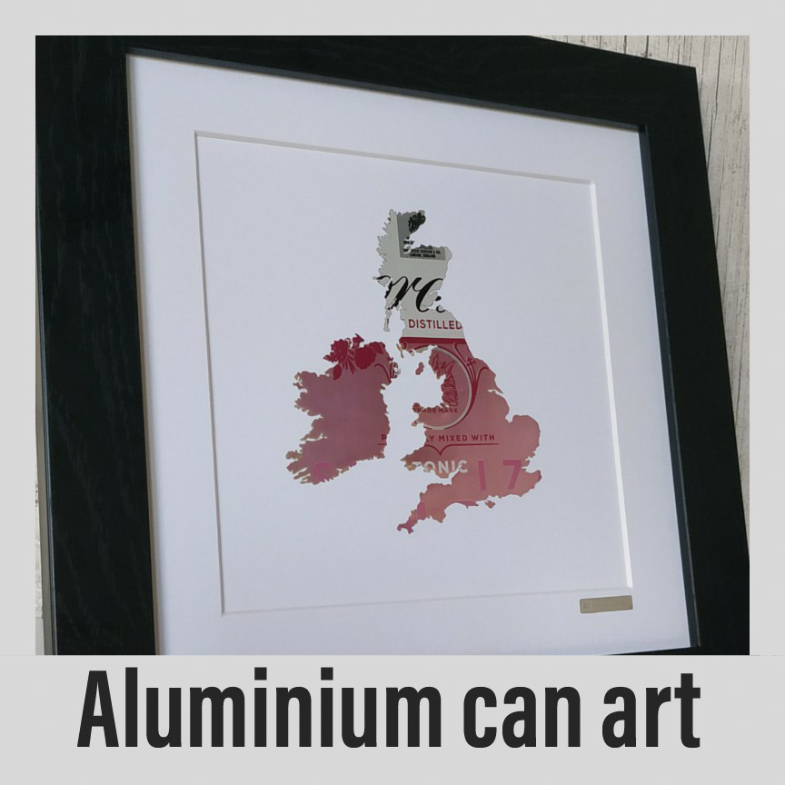 Aluminiumart aluminium UK and Ireland map in Gordons gin can art